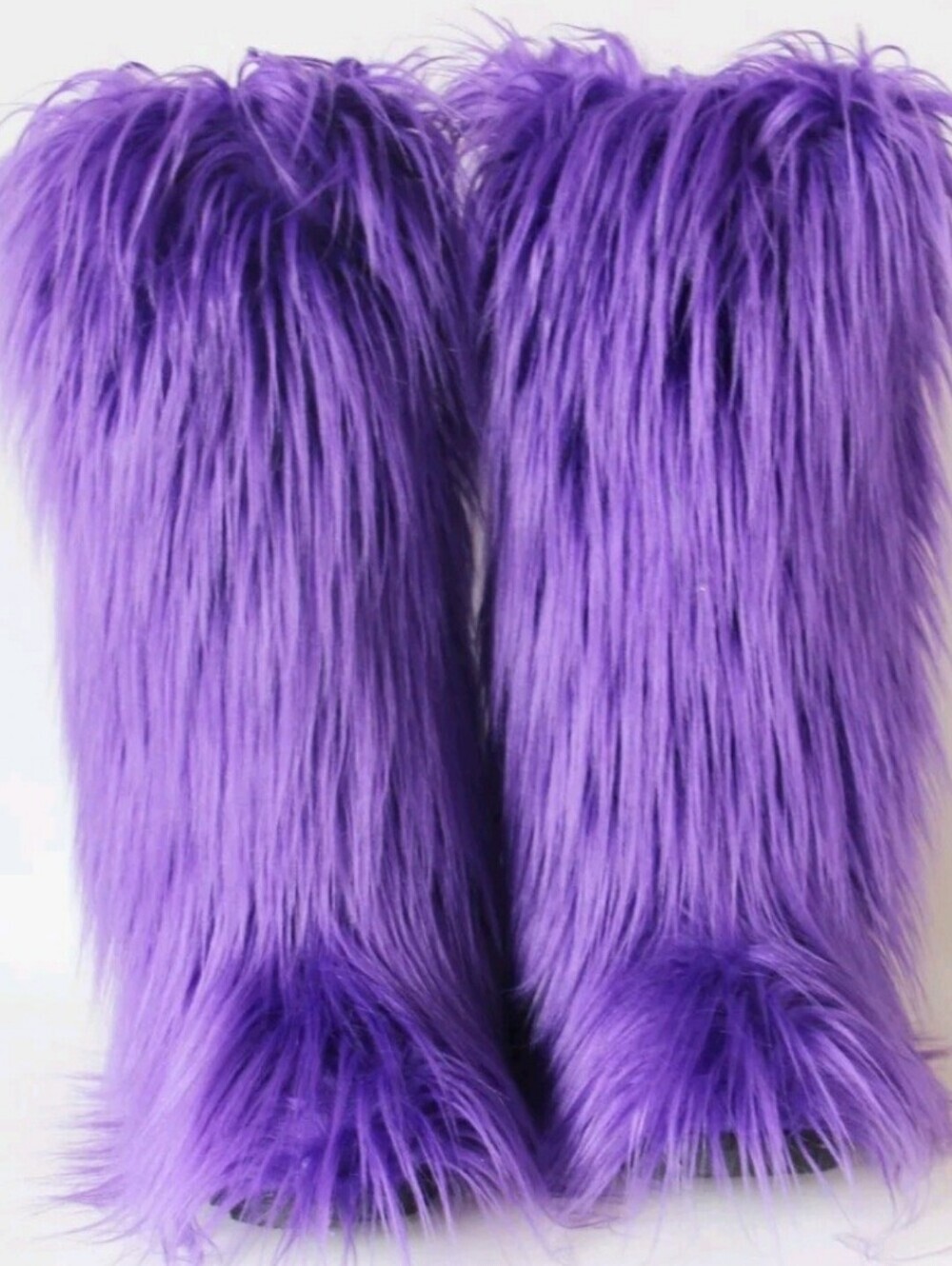 New Women's Purple Furry Faux Fur Knee High Boots - Picture 2 of 9